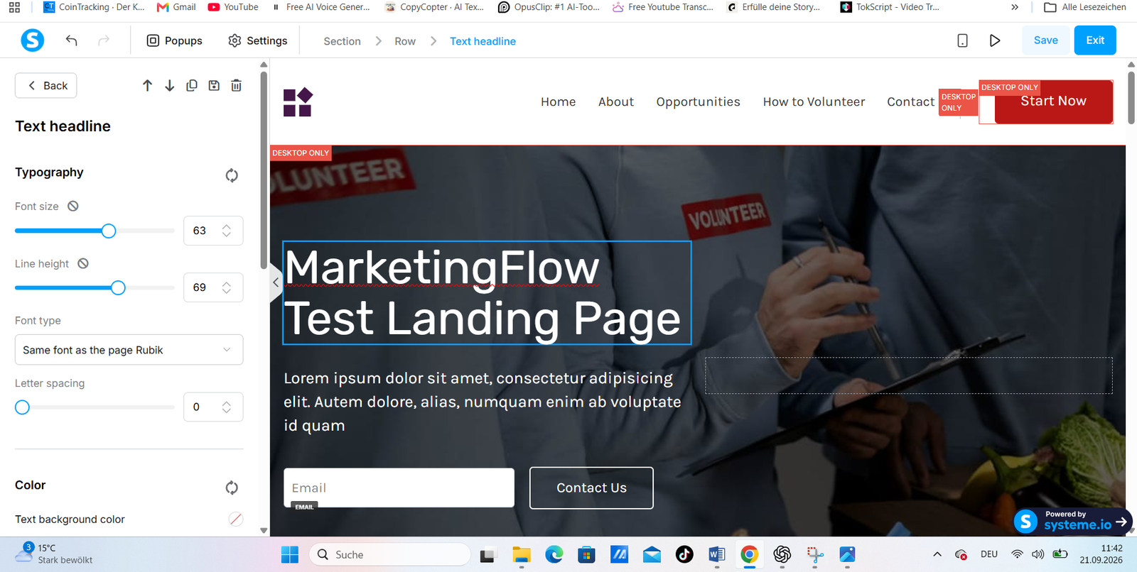 Systeme.io visual funnel editor during MarketingFlow's hands-on test
